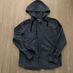 American Rag Charcoal Dark Blue Hooded Shirt Jacket